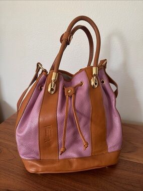 Valentina Pink and Tan Leather Drawstring Shoulder Bag